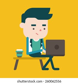 Character illustration design. Businessman using computer cartoon