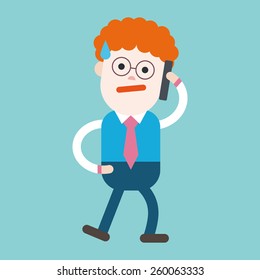 Character illustration design. Businessman using cell phone cartoon