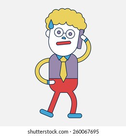 Character illustration design. Businessman using cell phone cartoon
