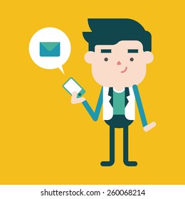 Character illustration design. Businessman using cell phone cartoon