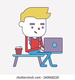 Character illustration design. Businessman using computer cartoon