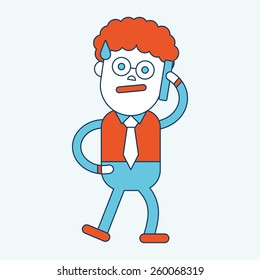 Character illustration design. Businessman using cell phone cartoon