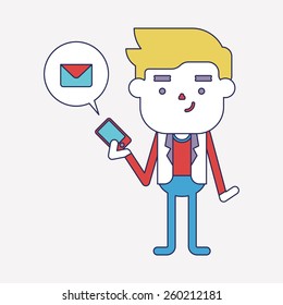 Character illustration design. Businessman using cell phone cartoon