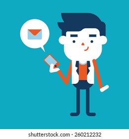 Character illustration design. Businessman using cell phone cartoon