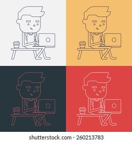 Character illustration design. Businessman using computer cartoon