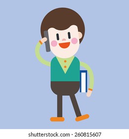 Character illustration design. Businessman using cell phone cartoon