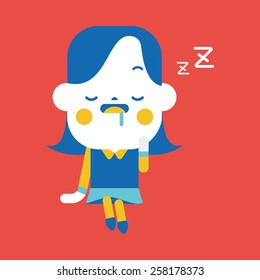 Character illustration design. Businesswoman dozing cartoon,eps