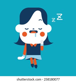 Character illustration design. Businesswoman dozing cartoon,eps