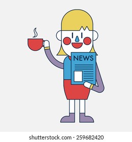 Character illustration design. Businesswoman drinking coffee cartoon