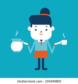 Character illustration design. Businesswoman drinking coffee cartoon