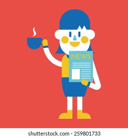 Character illustration design. Businesswoman drinking coffee cartoon