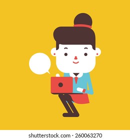 Character illustration design. Businesswoman using computer cartoon
