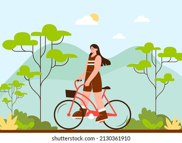 Character Illustration Design  Of a Woman Cycling On a Sunny Day