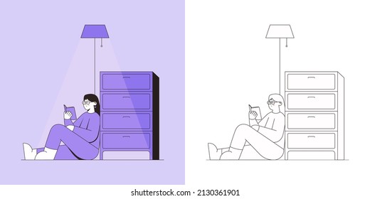 Character Illustration Design Of a Woman Sitting Reading a Book