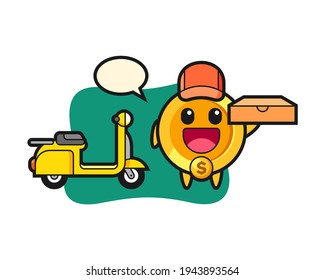 Character illustration of dollar coin as a pizza deliveryman