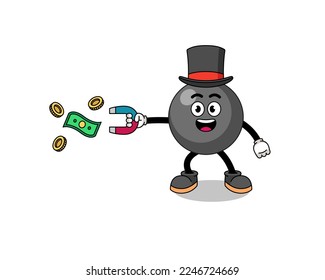 Character Illustration of dot symbol catching money with a magnet , character design
