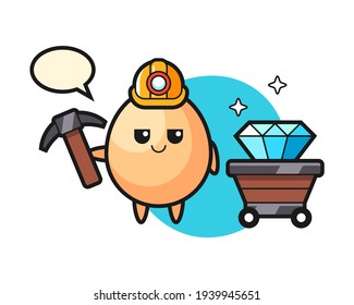 Ilustración de carácter del huevo como minero