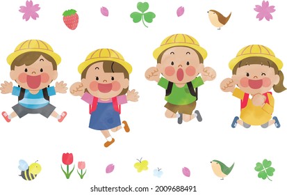 It is a character illustration of elementary school children who jump.