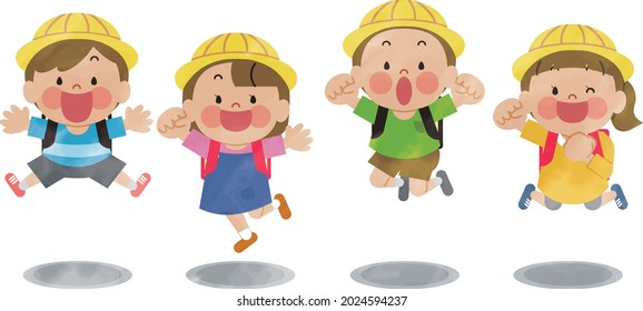 It is a character illustration of elementary school children who jump.