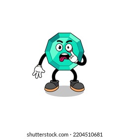 Character Illustration of emerald gemstone with tongue sticking out , character design