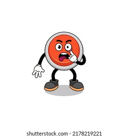 Character Illustration of emergency button with tongue sticking out , character design