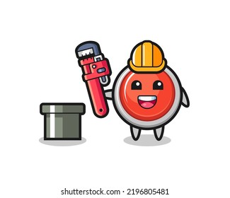Character Illustration of emergency panic button as a plumber , cute design