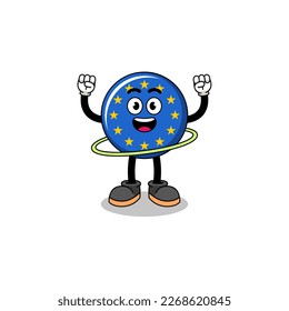 Character Illustration of europe flag playing hula hoop , character design