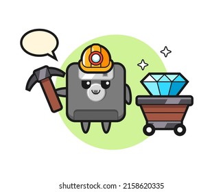 Character Illustration of floppy disk as a miner , cute style design for t shirt, sticker, logo element