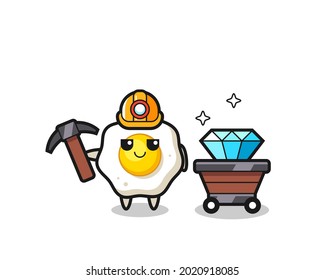 Character Illustration of fried egg as a miner , cute style design for t shirt, sticker, logo element