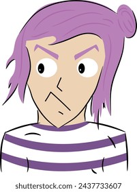 character illustration of a girl showing angry expression or glowering at something or someone