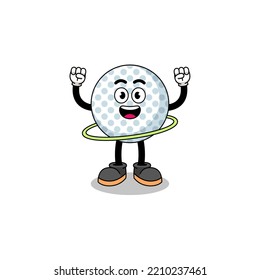 Character Illustration of golf ball playing hula hoop , character design