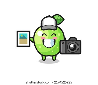 Character Illustration of green apple as a photographer , cute style design for t shirt, sticker, logo element