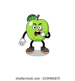 Character Illustration of green apple with tongue sticking out , character design