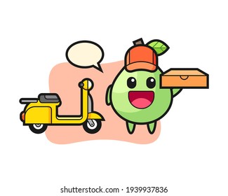 Character illustration of guava as a pizza deliveryman
