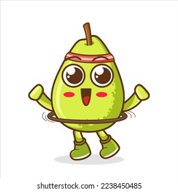 Character Illustration of guava playing hula hoop , character design