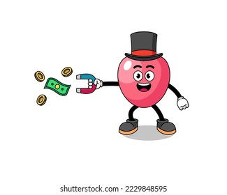 Character Illustration of heart symbol catching money with a magnet , character design