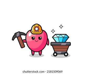 Character Illustration of heart symbol as a miner , cute style design for t shirt, sticker, logo element