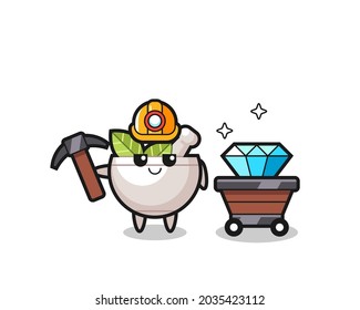 Character Illustration of herbal bowl as a miner , cute style design for t shirt, sticker, logo element