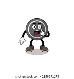 Character Illustration of hockey puck with tongue sticking out , character design