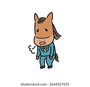 Ilustração de personagem de um cavalo em um terno suspirando.