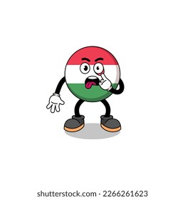 Character Illustration of hungary flag with tongue sticking out , character design