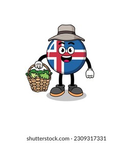 Character Illustration of iceland flag as a herbalist , character design