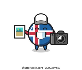 Character Illustration of iceland flag as a photographer , cute design