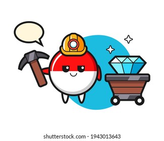 Character illustration of indonesia flag badge as a miner