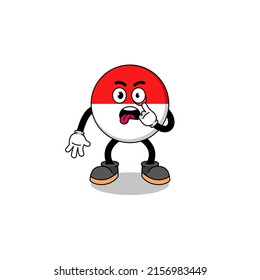 Character Illustration of indonesia flag with tongue sticking out , character design