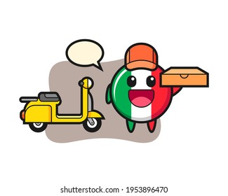Character illustration of italy flag badge as a pizza deliveryman, cute style design for t shirt, sticker, logo element