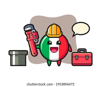 Character illustration of italy flag badge as a plumber, cute style design for t shirt, sticker, logo element