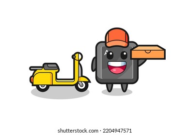 Character Illustration of keyboard button as a pizza deliveryman , cute design