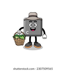 Character Illustration of keyboard C key as a herbalist , character design