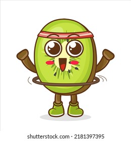 Character Illustration of kiwi fruit playing hula hoop